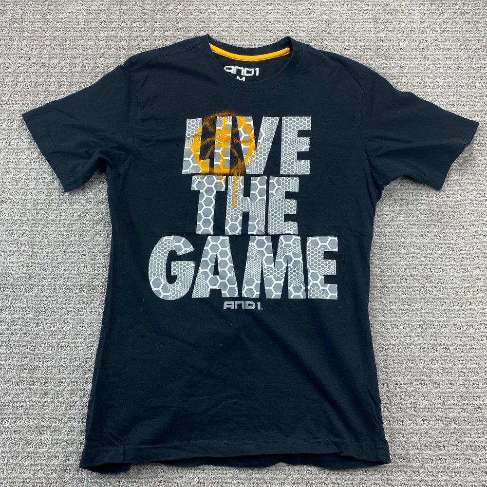 AND1 Shirt Men Medium M Black Live The Game Basketball T-Shirt Graphic Print